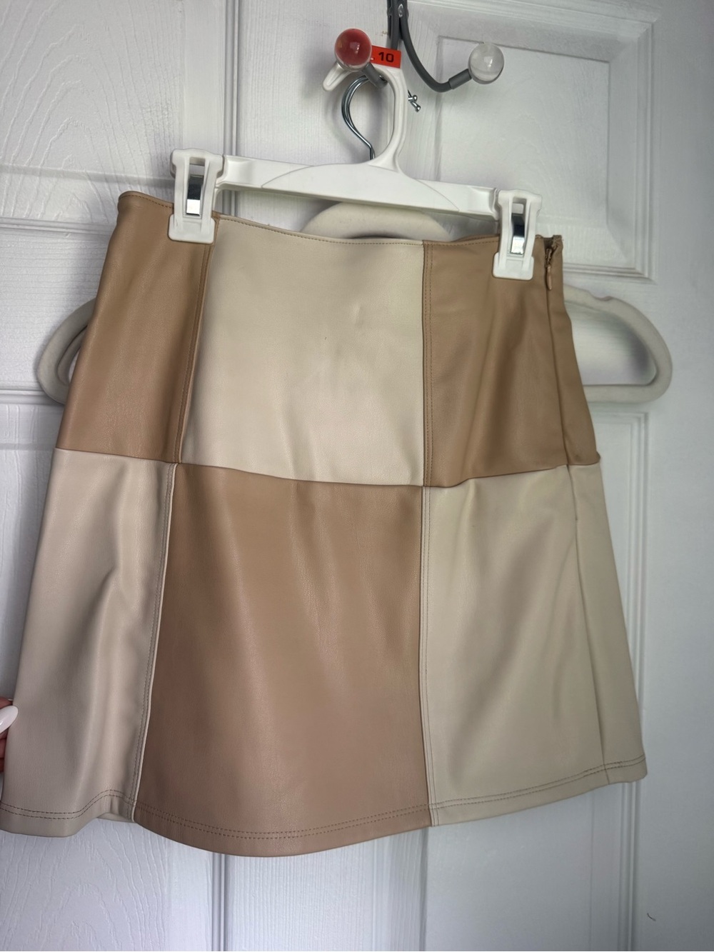 Hollister Colorblock Faux Leather Mini Skirt in Beige and Cream
